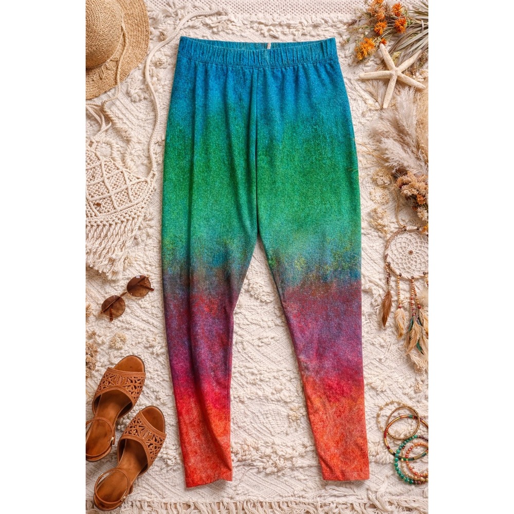 Whimsical Colorful Beach Summer Soft Surroundings Rainbow Ombre Cotton Pants Med